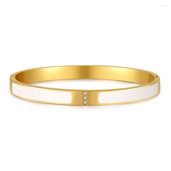 Bangle moda moda preto esmalte branco Abertura de aço inoxidável para mulheres sem desbotamento Banglet Bangles