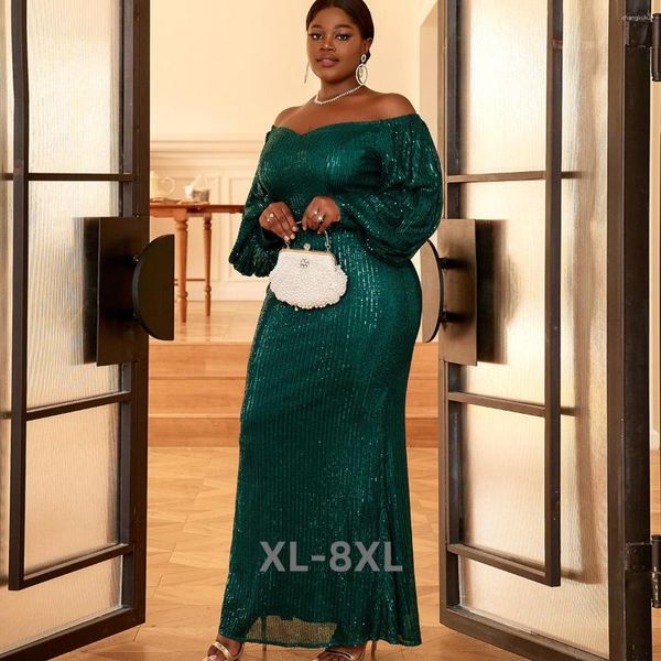 Plus -Size -Kleider Paillette Frau Kleider von Schulter Chic Elegant Club Outfit lässig Lady Luxus Long Gown Evening Party 2xl 3xl 4xl
