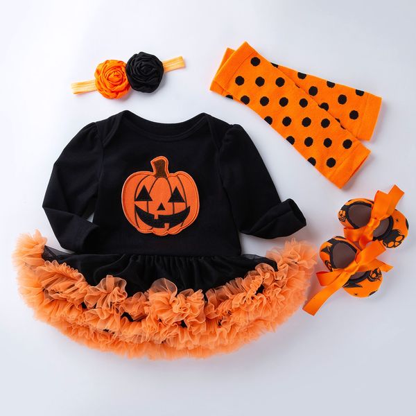 Rompers Halloween Roupas de menina para crianças Romper algodão de manga comprida Criança de abóbora Tutu vestido Tutu Fantases 2023 Party 230823