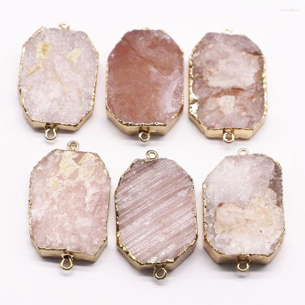 Colares pendentes 4pcs/lot pedra natural oval rosa quartzo seção de cura mineral de cfeta de borda de borda de ouro diy jóias por atacado