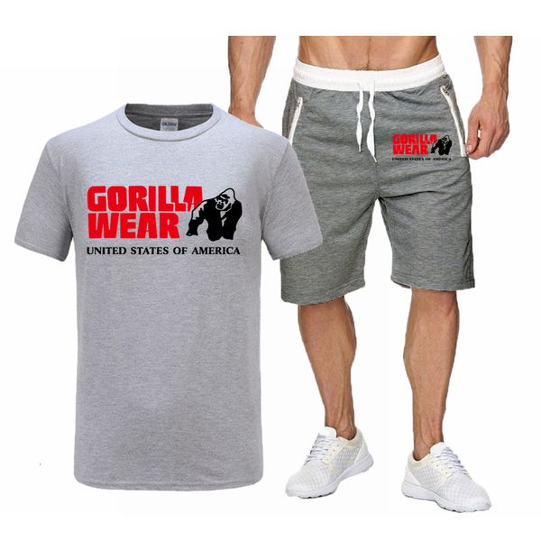 Herren -Trainingsanzüge TWOPIECE Sportswear Shortsleeved Casual T -Shirt und Brawstring -Shorts Gorilla Sommer -Baumwollanzug 230822