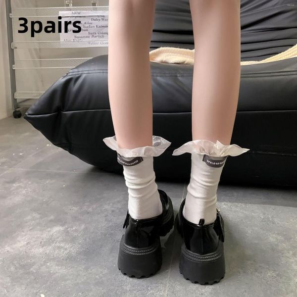 Frauen Socken japanische Mode Frauen Nylon für Ladys JK Frühlingsmedium Baumwollspitze modische schwarze Weiße