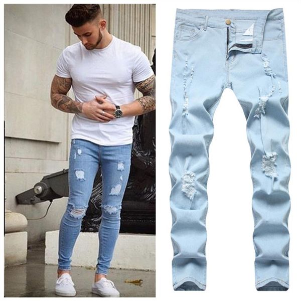 Jeans man's jeans man 3 stili uomini elastico stampato ricamo per motociclisti strappato con foro distrutto in fila slim fit denim graffiata high268s