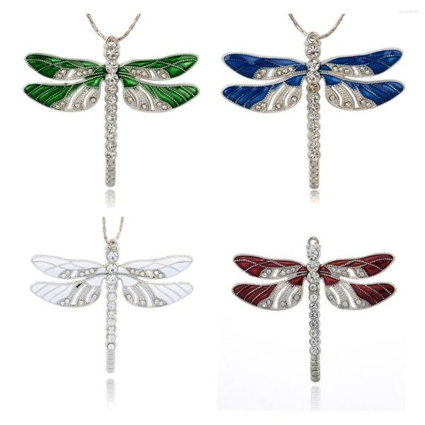 Collane a sospensione 2pcs in lega smalto dragonfly grandi pendenti di cristallo rhinestone metallo fascia