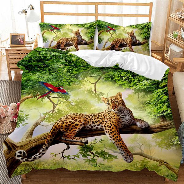 Conjuntos de cama Panda Tiger Bedding Set 3D Impresso Animal Duvet Cover Twin Full Double Supking Sizes Bed Case