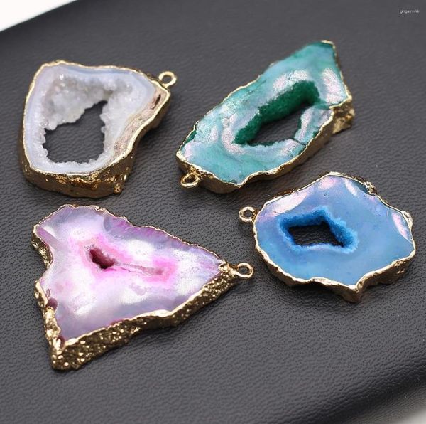 Colares pendentes de pedra natural ágata geodo geode encantos druzos para homens jóias que produzem acessórios de colar de bricolage