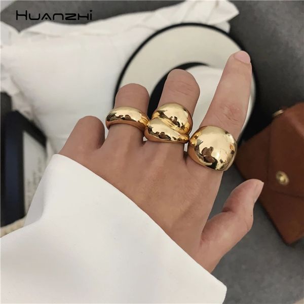 Huanzhi Gold Farbe Silber Farbe Metall Minimalist Hochglanze offene Ringe Geometrische Fingerringe für Frauen Männer Schmuck