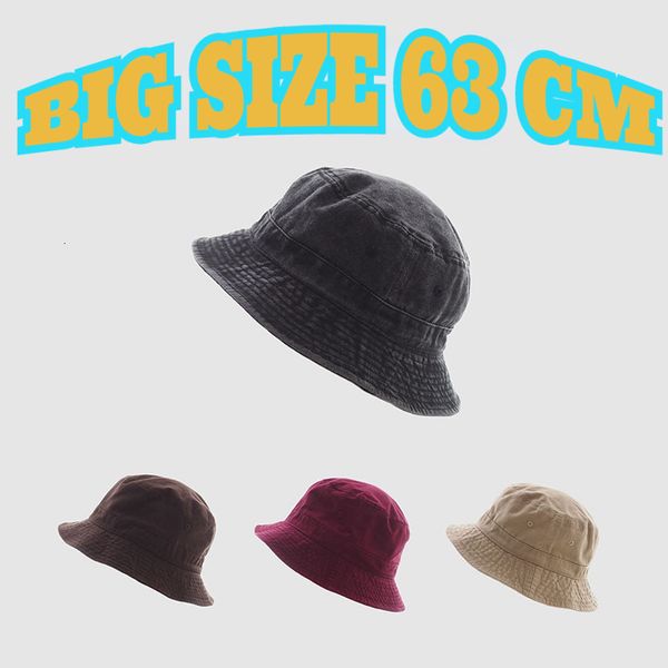 Chapéus de aba larga balde 2023 Big Head Plus Size Size para homens Algodão puro Bob Panamá Pescador coreano Mulheres 59cm 60cm 62cm 63cm Sun 230822