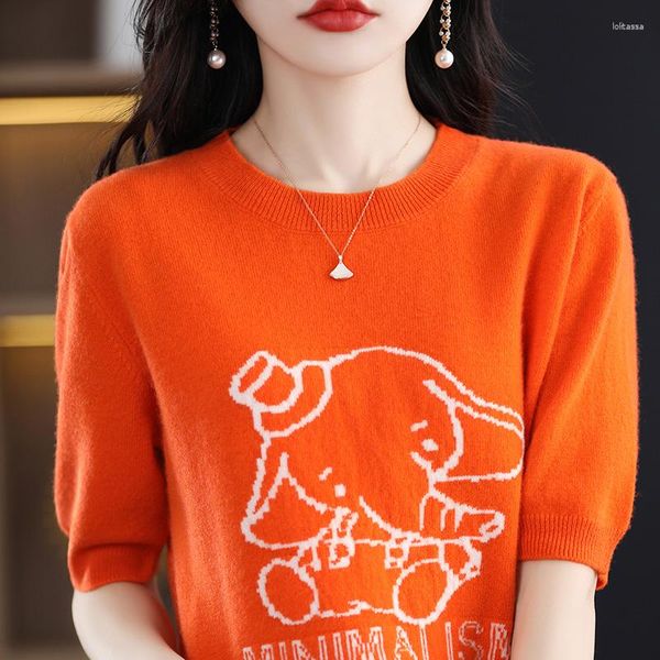 Frauenpullover Herbst/Winter bedruckte Elefantenpullover runden Hals aus massivem Pullover lässig reines Woll gestrickt, weiche und warme Bluse