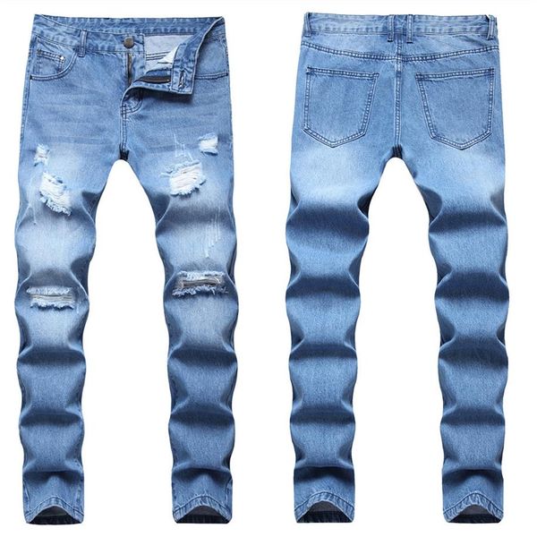 Jeans man's jeans man slim cotone cotone pantaloni in denim 2022 elasticy strappato maglietta magro stampato da ricamo distrutto foro distrutto f262t