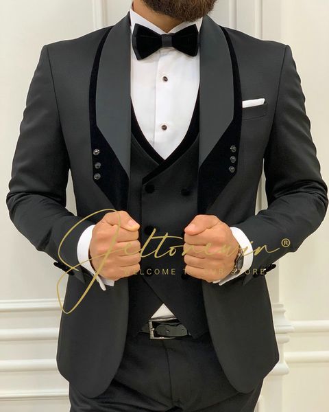 Erkek Suit Blazers Kostüm Homme Mariage Resmi Moda Siyah İnce Fit Takım Man için 3 Parça Damat Düğün Takım Smokin Son Kat Pantolon Tasarım 230822