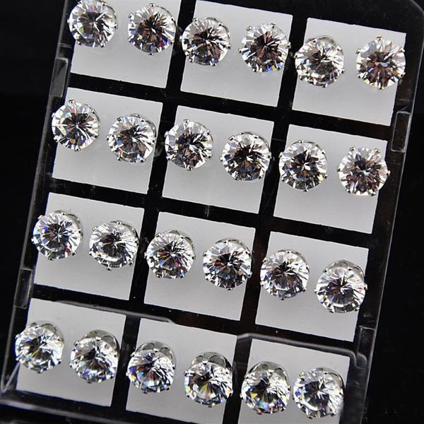 8mm Clear Austria Cubic Zirconia Orecchini in acciaio inossidabile in acciaio inossidabile per maschi da donna Gioielli di moda integrali 12pair 24pcs341t