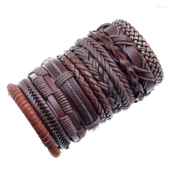 Bangle 10pcs/Set Troodmade Braind Fristant Etnic Tribal Wrap мужчина -женщины коричневые кожаные браслеты в панк