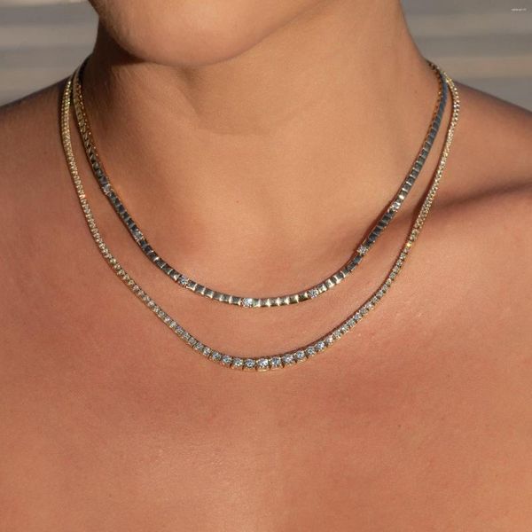 Цепи 2023 Модные ювелирные ювелирные камни квадратные камни 5A Циркониевое ожерелье для женщин с золотым размером цветом 41 см. Цепная вечеринка