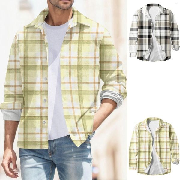 Herrenjacken Männlicher Herbst und Winter warme Mode Casual Plaid Square Revers Pocket Camisas de Hombre Holiday Beach Strandwinkel Vintage Vintage