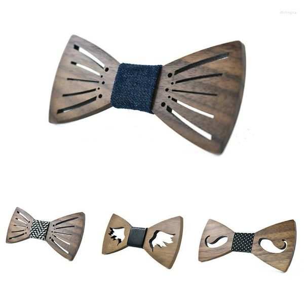 Laço amarra a moda de madeira ocidental barba cavalheiro festejo de casamento de borboleta feita de madeira, gravata única de madeira para homem
