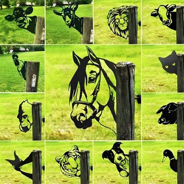 Gartendekorationen Kawaii Metall Peep Cow Anhänger Outdoor -Tiere Skulpturen Farm Schmiedeeisebeiser Eselkorken Miniaturfeiertag Geschenkhandwerk