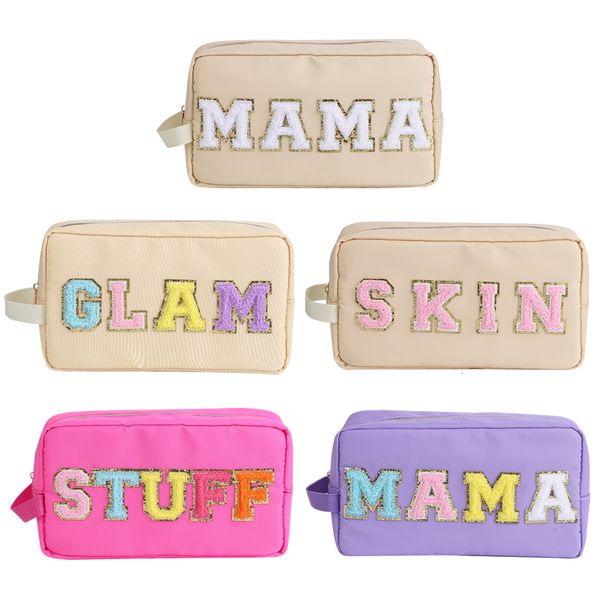 Bolsas de cosméticos casos de letra patches de nylon saco embreagem feminina viagens de moda make up bolsas cobras coisas maquiagem de maquiagem 230823