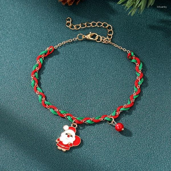 Link Bracelets Style Papai Noel Bracelet trançado para mulheres requintadas tecer artesanal Elk Natal Tree Pingente Party Jewelry Gifts