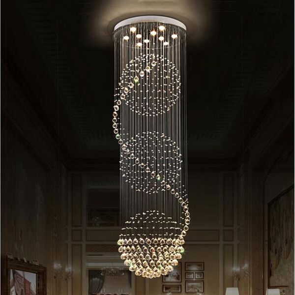 Lustres de cristal led escadas escadas penduradas lâmpadas de iluminação interior de iluminação interna com luminárias de lustre d70cm h200cm