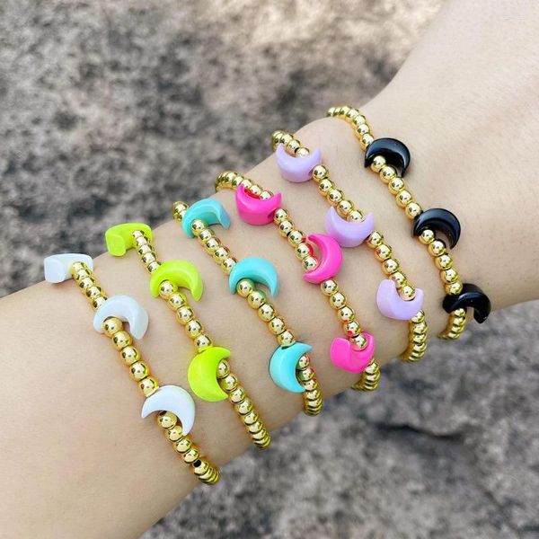 Strand Vlen Boho Multi Color Moon Emaille Mode Armband für Frauen kupfergoldete Perlen Armbänder stapelbarer Stretchschmuck