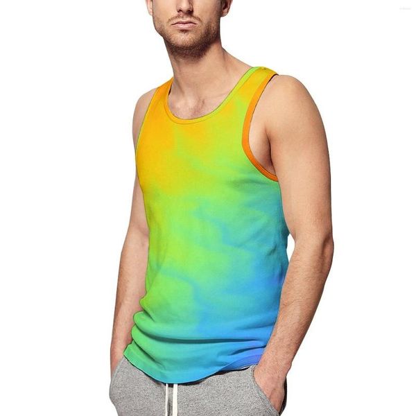 Herren Tanktops Regenbogen Krawatte Farbstoff Top Männer farbenfrohe Druck Sommer Custom Fitness Cool übergroße ärmellose Hemden