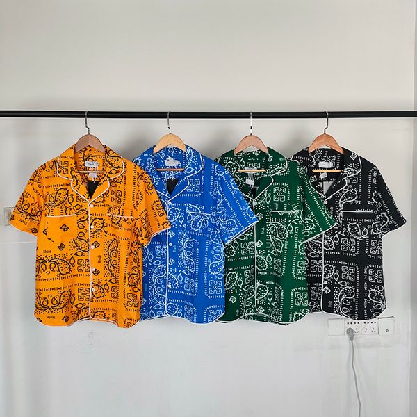 Camisas casuais masculinas Rhude White Tie Tye Printing Botão de camisa fina masculina Mulheres pretas verde azul laranja de alta qualidade Gola de lapela de tamanho grande Manga curta 230823