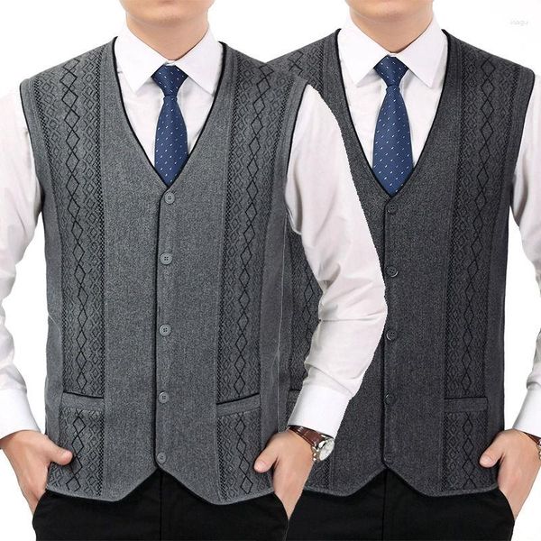 Coletes masculinos 2023 Marca de moda de outono Knit Sweater Vest Cardigan Mens V Neck Corean High Quality Casual Inverno Male Roupos R93