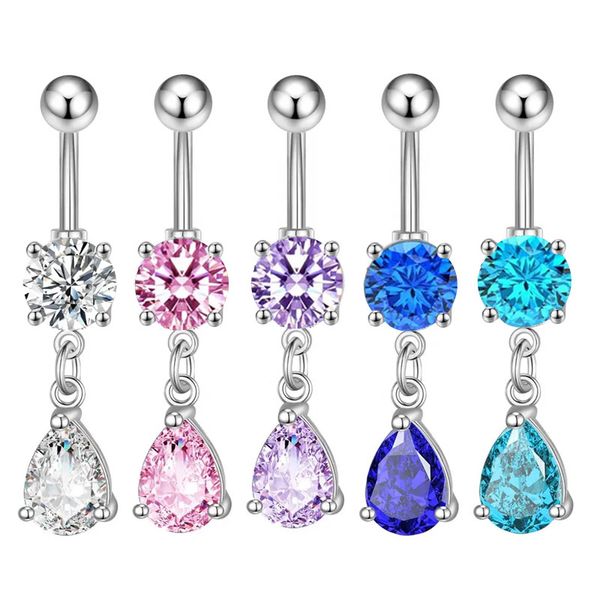 Navel Bauchnabel Ringe baumeln Frauen Sommer Wasserdrop Langer medizinischer Edelstahl Piercing Body Jewlery 2023 Neues rosa Blau Kristall Großhandel