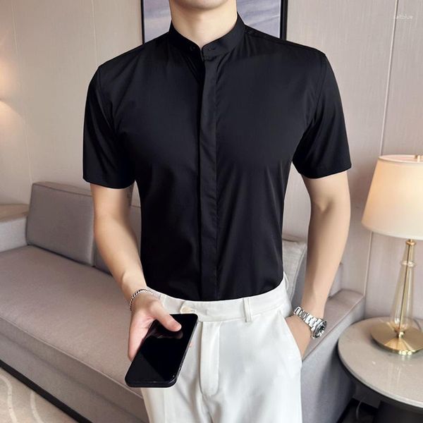 Herren lässige Shirts Plus Size 4xl-M Sommerstand Halsband solide Kurzarm für Männer Kleidung 2023 Business Slim Fit Smokedo Kleid Verkauf Verkauf