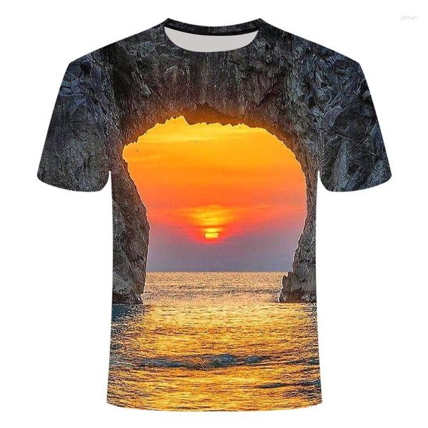 Erkek Tişörtleri Güzel Doğal Manzara Grafik Yaz 3d Sunset Glow Sıradan T-Shirt Moda Kişilik Baskı T-Shirts Üstleri