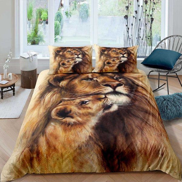 Conjuntos de cama Black Lion Duvet Cover Conjunto de cama de três peças