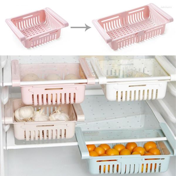 Garranhas de armazenamento Caixa de gaveta da geladeira Partição de plástico expansível Organizador de cozinha fresca organizador de cozinha vegetal ovo para suspenso