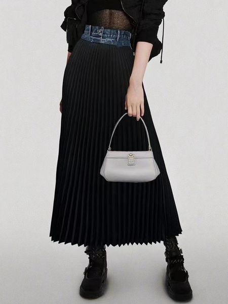 Saias saia plissada de feminina retro 2023 costura de primavera moda elegante cintura alta saia grande.