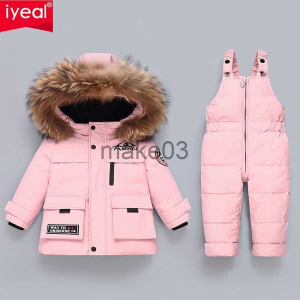 Вниз пальто Iyeal Baby Boy Girl Parka Real Murs Snowsuits Детская одежда для малышей густые теплые комбинезоны 2023 Winter Down Jumpsuit J230823