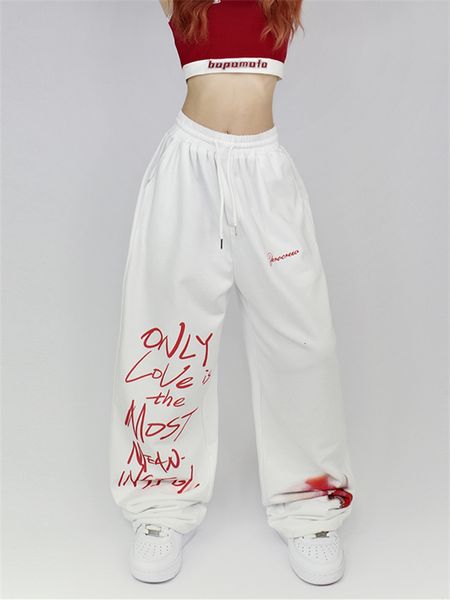 Pantaloni da donna S Qweek Y2K Streetwear White Sude per lettere in stile coreano Stampa nera Traccia nera harajuku kpop hip hop joggers 230822