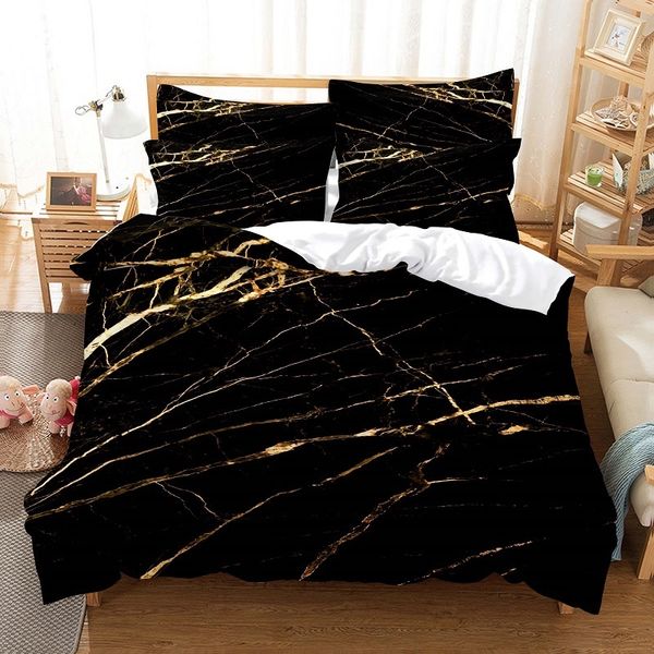 Bettwäsche -Sets Black Gold Marmor Textur Duvet Cover Set 3D Digital Druckbett Leinen Fashion Design Tröster -Sets 230822