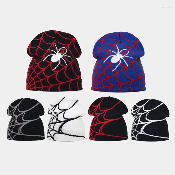 Beretti Fashion Knitting Spider Web Design Cappello per uomini Donne Pullover Pullover Cap Goth Cappelli da berretto caldo Hip-Hop Street