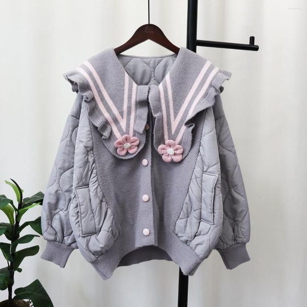 Frauen Strick Herbst Winter Lose Puppenhals Design Feel Spleiß Baumwollgestricke Strickjacke süßer Pullover Mantel