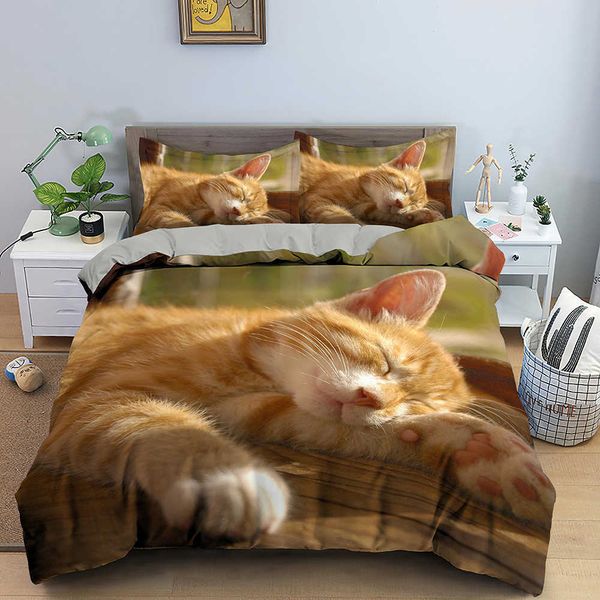 Conjuntos de cama 3d padrão animal conjunto de capa de edredão conjunto de cama bonito padrão colcha capa gêmeo tamanho único casa têxtil gatinho