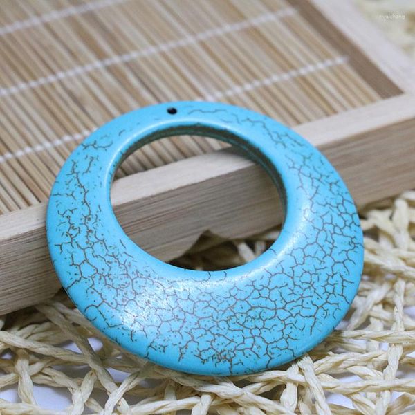 Colares pendentes de moda azul calaite turqueises Stone 55 55mm Circle/Ring Shape Contas para mulheres jóias de roupas B319