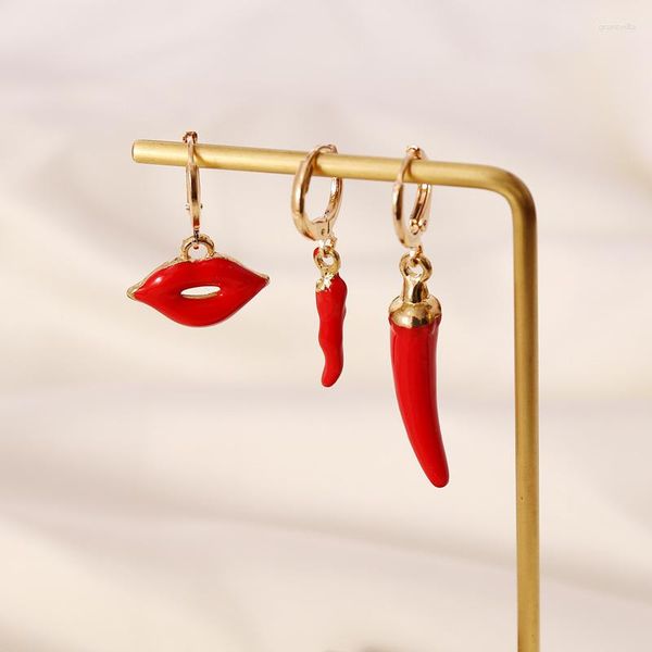 Dangle Ohrringe Gold gefüllte rote Emaille Drop Ohrring 2023 Trend Hochzeit Geschenk Lippen Chili Pfeffer Zarte Frauen Mode Schmuck