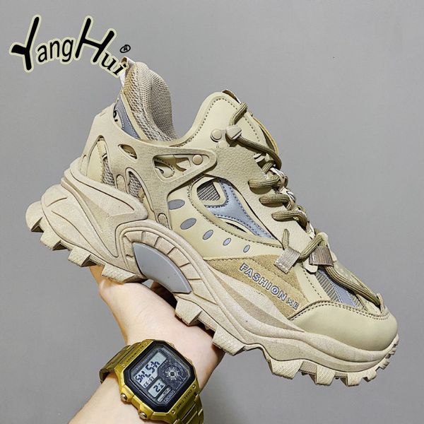 Höhe Zunehmende Schuhe Herrenschuhe Harajuku Style Mesh atmungsablöschbarer Sneaker Mode Khaki Erhöhen Sie Plattform wasserdichte Schuhe Frühling Herbst 230822