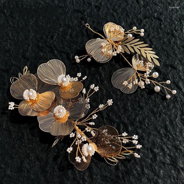 Hair Clips Color Gold Copper Coroa Floral Coroa Mulheres Tiara Mão Comboras de Casamento Acessores da cabeça Diadema Mujer