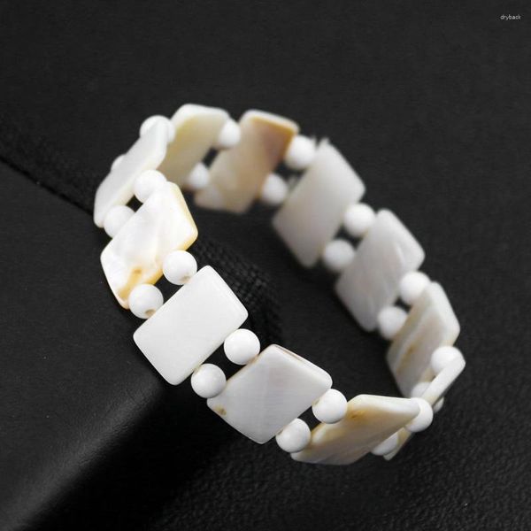 Strand Shell Square Stück Doppelperlen Armband 2cm Natural Mutter von Perlen klassisches Lady Schmuck für Sommerhochzeitsfeier Verschleißgeschenke