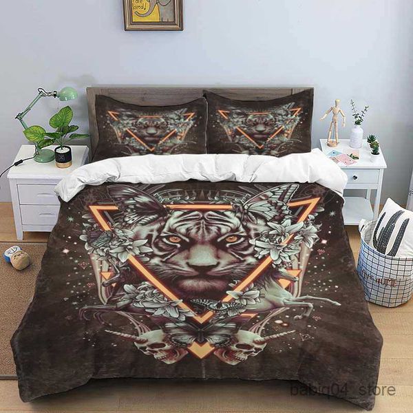 Bedding Sets Animals Tiger Bedding Sets New Greek Key Mandond Duvet Sets Sets Lenen Tamanho da cama Moderno Geométrico R230823