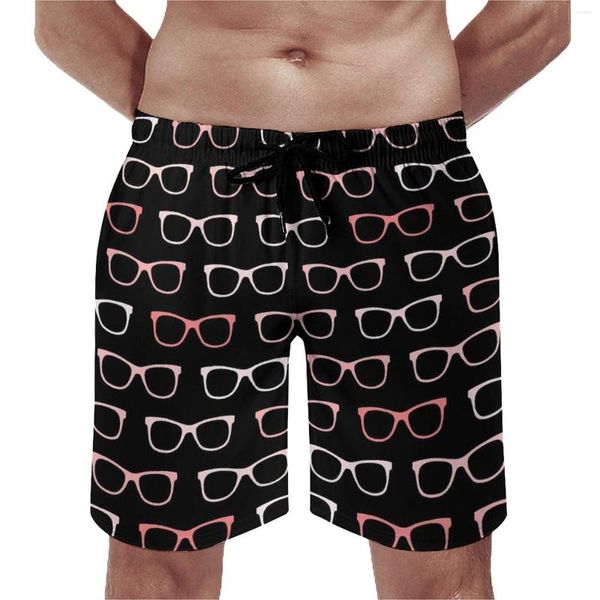 Herren -Shorts Pink Black Gläsebrett Sommer Hipster Brille klassische kurze Hosen Sport Fitness Schnell trockener Custom Strandkoffer