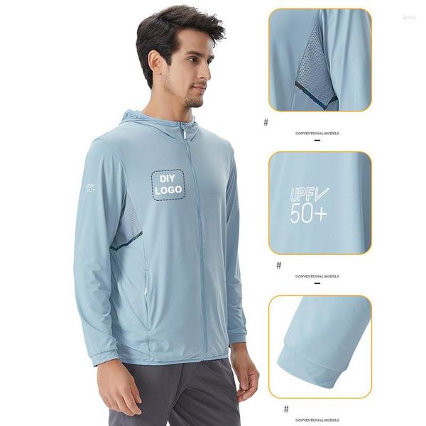 Giacche da uomo logo personalizzato Summer Tennis Shirt Escuimento da corsa mascherata mascherata con cappuccio rapido e traspirante per la protezione da sole rimovibile