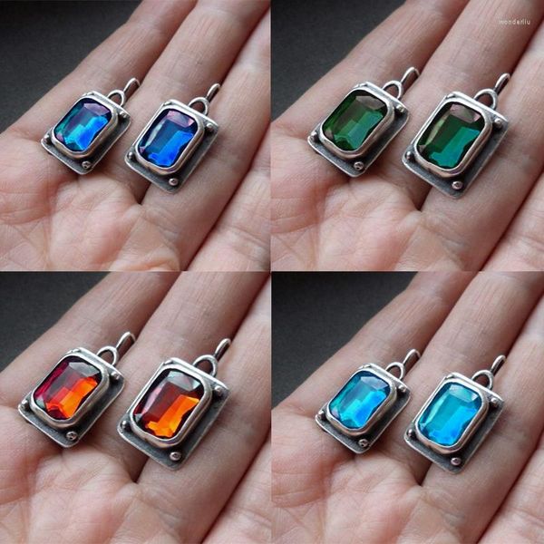 Brincos de Moda Moda Big Square Multicolor Crystal Zircon Drop For Mulheres Vintage Silver Color Metal Brincha Jóias de Casamento Noiva