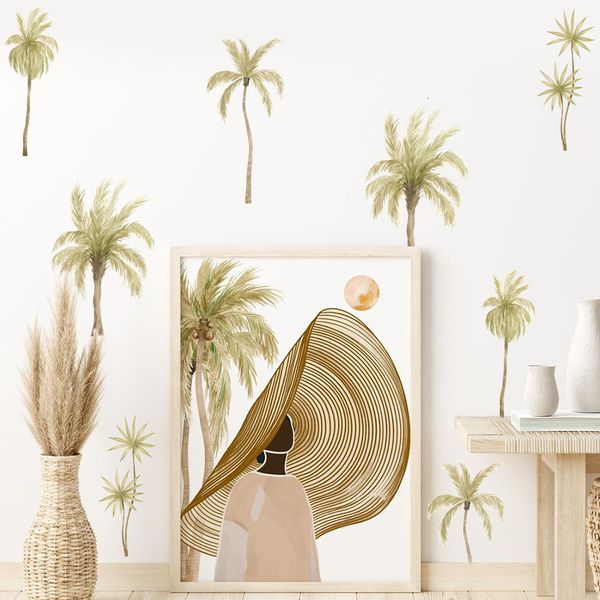 Adesivos de parede boho palm coconut árvore em aquarela verde removível decalque mural mural berçário sala de estar interior decoração 230822